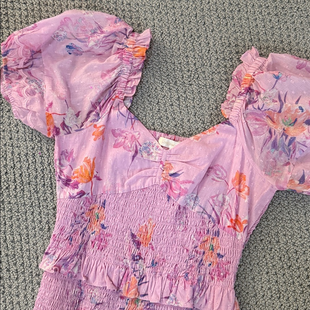 LoveShackFancy Pink Floral Puff Sleeve Smocked Dress - Picture 4 of 4